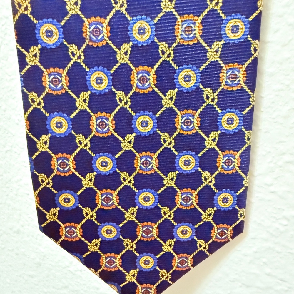 Nina Ricci Monsieur Silk Tie Blue Gold Geometric Vintage Luxury Paris